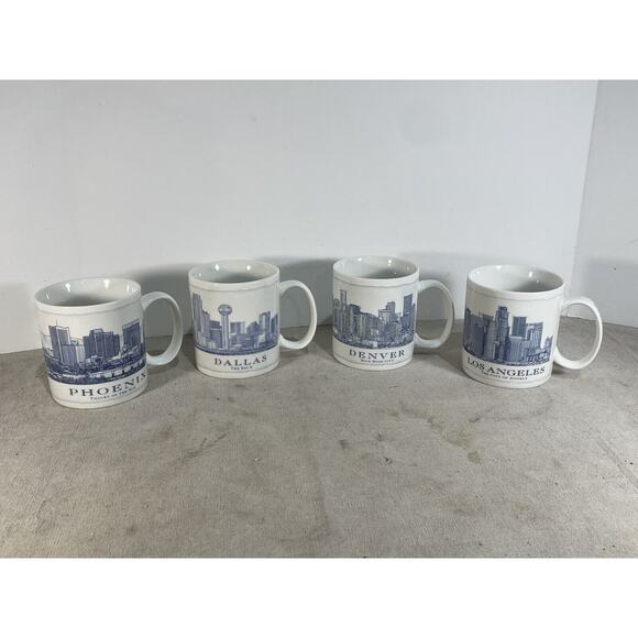 Starbucks Blue Print City Mug Set Of 4 DallasPhoenixDenverLos Angeles 18fl Oz